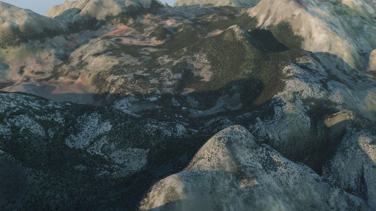 GR221 etap 8: Son Amer (Lluc) - Pont Romà (Pollença) z lotu ptaka, wizualizacja z modelu 3D wyspy