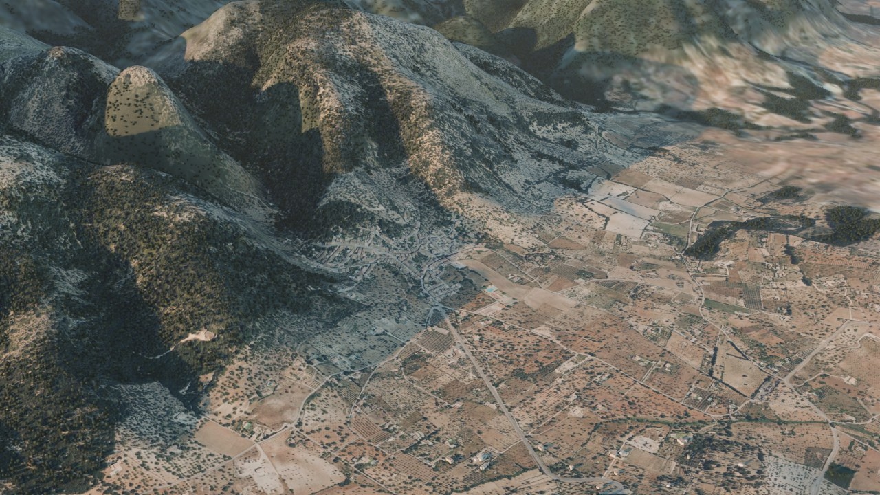 Oliwa z Majorki (ChNP Oli de Mallorca) z lotu ptaka, wizualizacja z modelu 3D wyspy